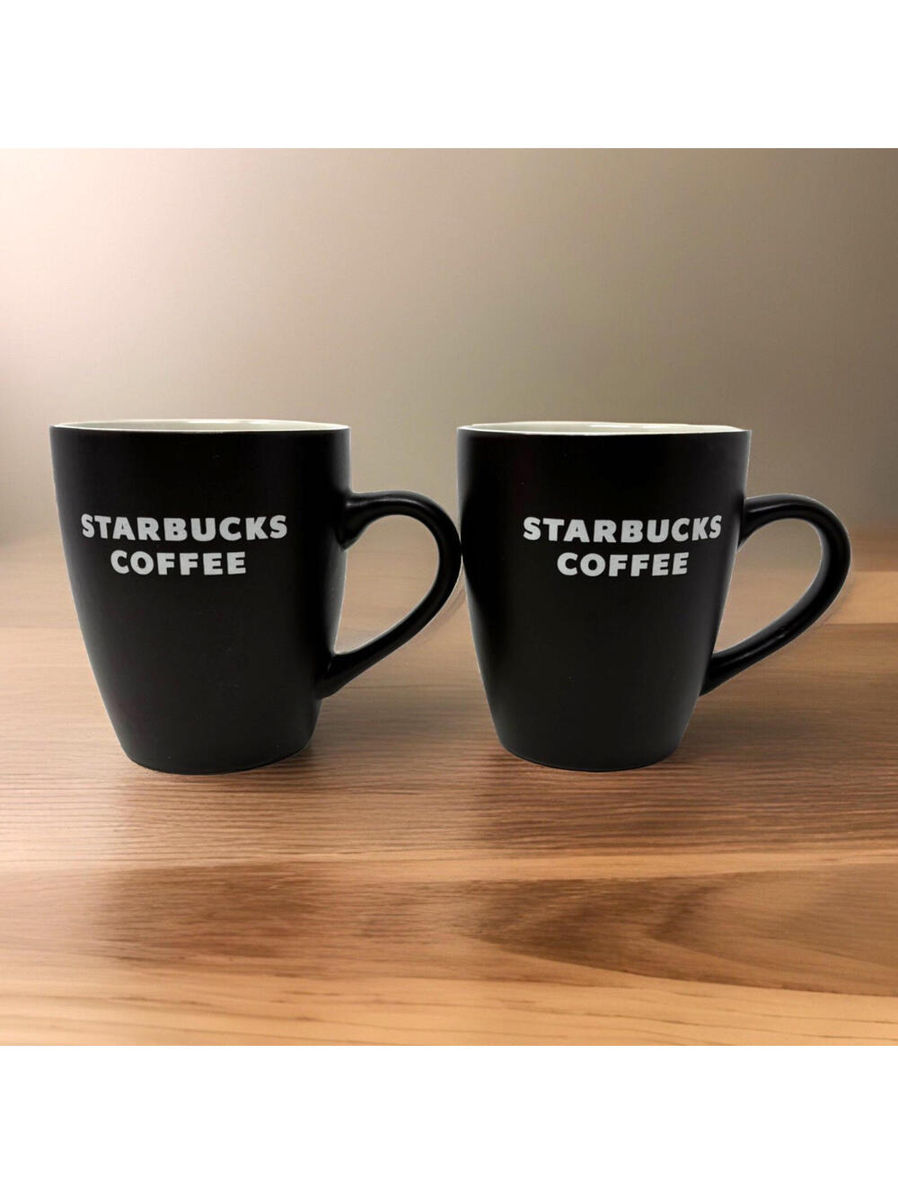 2 Starbucks Classic Coffee Mugs 2010 Chocolate Brown White Letters 12 oz Cup EUC